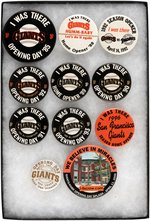 SAN FRANCISCO GIANTS LOT OF 11 OPENING DAY 1985-2000 W/FIVE MUCHINSKY BOOK PHOTO EXAMPLE BUTTONS.