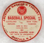 CLEVELAND INDIANS VS. NEW YORK YANKEES 1953 LARGE MUCHINSKY BOOK PHOTO EXAMPLE BUTTON.