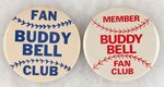 CLEVELAND INDIANS LOT OF TWO BUDDY BELL UNLISTED AND ONE MUCHINSKY BOOK PHOTO EXAMPLE BUTTONS.