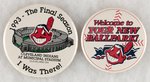 CLEVELAND INDIANS LOT OF TWO OLD/NEW STADIUM MUCHINSKY BOOK PHOTO EXAMPLE BUTTONS.