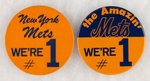 NEW YORK METS "WE'RE #1" PAIR OF 1969 MUCHINSKY BOOK PHOTO EXAMPLE BUTTONS.