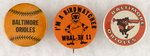 BALTIMORE ORIOLES LOT OF THREE MUCHINSKY BOOK PHOTO EXAMPLE BUTTONS.