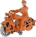 HARLEY-DAVIDSON HUBLEY CAST IRON POLICE MOTORCYCLE WITH SWIVEL-HEAD RIDER.