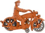 HARLEY-DAVIDSON HUBLEY CAST IRON POLICE MOTORCYCLE WITH SWIVEL-HEAD RIDER.