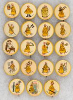 THE YELLOW KID BUTTONS 1-19 FROM HIGH ADMIRAL CIGARETTE'S HISTORIC 1896 SET.