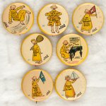 THE YELLOW KID BUTTONS 41- 47 INCL. SCARCE #42 W/KID IN PANTS AND RARE #47 AMERICA'S CUP.