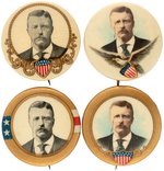 FOUR ROOSEVELT 1904 PORTRAIT BUTTONS.