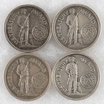 FOUR SILVER "U.S.TREASURY AWARD" MEDALS FOR PATRIOTIC SERVICE 1941-1958 WITH TWO INSCRIBED.