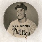 PHILADELPHIA PHILLIES WHIZ KID DEL ENNIS BUTTON.