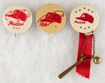 PHILADELPHIA PHILLIES LOT OF THREE LOGO MUCHINSKY BOOK PHOTO EXAMPLE BUTTONS.