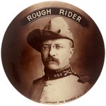 GORGEOUS ROOSEVELT "ROUGH RIDER" SEPIA TONED REAL PHOTO BUTTON.