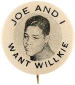 BOXER JOE LOUIS 1940 PORTRAIT BUTTON ENDORSING WILLKIE.