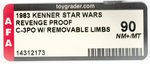 "STAR WARS: REVENGE OF THE JEDI - C-3PO (REMOVABLE LIMBS)" PROOF CARD AFA 90 NM+/MT.