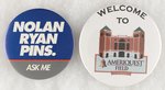 TEXAS RANGERS PAIR OF NOLAN RYAN VENDOR & STADIUM BUTTONS.