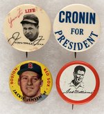 BOSTON RED SOX LOT OF FOUR W/TWO MUCHINSKY BOOK PHOTO EXAMPLE BUTTONS.