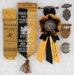 BALTIMORE AREA (AND ANTIETAM) THREE FIRE RIBBONS AND THREE BADGES 1889- C. 1930s.