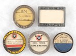 GLENN L. MARTIN FIVE WORLD WAR II ERA EMPLOYEE BADGES INCL. WOMAN IN "ARMY ORDNANCE".