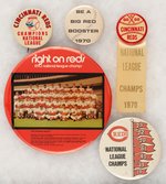 CINCINNATI REDS LOT OF FIVE NL CHAMPS W/ONE MUCHINSKY BOOK PHOTO EXAMPLE BUTTONS.