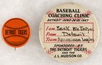 DETROIT TIGERS C. 1940s PAIR OF MUCHINSKY BOOK PHOTO EXAMPLE BUTTONS.