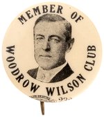 "MEMBER OF WOODROW WILSON CLUB" PORTRAIT BUTTON.