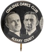 "COOLIDGE DAWES CLUB ALBANY COUNTY" JUGATE BUTTON HAKE #3.