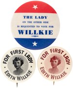 WILLKIE MIRROR AND PAIR OF "FOR FIRST LADY EDITH WILLKIE" BUTTONS.