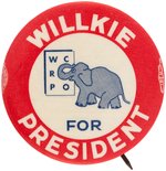 "WILLKIE FOR PRESIDENT" WAYNE COUNTY MICHIGAN CARTOON BUTTON HAKE #205.