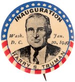 TRUMAN "INAUGURATION" PORTRAIT BUTTON HAKE #13.