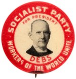 DEBS "WORKERS OF THE WORLD UNITE" PORTRAIT BUTTON HAKE #2155.