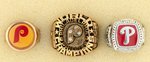 PHILADELPHIA PHILLES LOGO AND 1980 CHAMPS PLUS SCARCE 2008 CHAMPS RING FROM BERG'S SALADS.