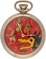 "THREE LITTLE PIGS" BOXED INGERSOLL POCKET WATCH WITH FOB.