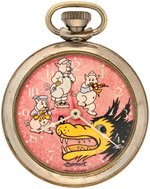 THREE LITTLE PIGS INGERSOLL POCKET WATCH WITH ANIMATED BIG BAD WOLF.