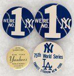 NEW YORK YANKEES 1977 SERIES LOT OF FOUR MUCHINSKY BOOK PHOTO EXAMPLE BUTTONS.