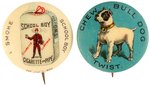 "I SMOKE SCHOOL BOY" AND "CHEW BULL DOG TWIST" PAIR OF HAKE'S CPB BOOK COLOR PLATE BUTTONS.