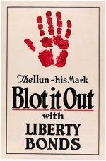 WORLD WAR I "THE HUN - HIS MARK - BLOT IT OUT" LINEN-MOUNTED POSTER.