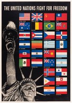 WORLD WAR II "THE UNITED NATIONS FIGHT FOR FREEDOM" LINEN-MOUNTED POSTER.