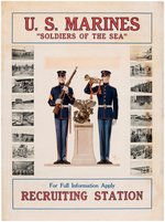 WORLD WAR I "U.S. MARINES - 'SOLDIERS OF THE SEA'" LINEN-MOUNTED RECRUITMENT POSTER.