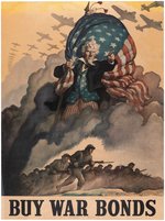 WORLD WAR II "BUY WAR BONDS" LINEN-MOUNTED POSTER FEATURING UNCLE SAM.