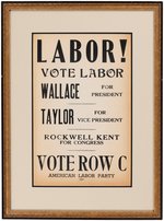 HENRY WALLACE/ROCKWELL KENT AMERICAN LABOR PARTY NEW YORK COATTAIL POSTER.