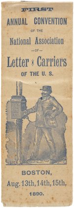 RARE LETTER CARRIERS UNION 1890 "FIRST ANNUAL CONVENTION" RIBBON.