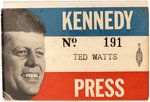 "KENNEDY PRESS" 1960 SERIALIZED BADGE.