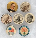 SEVEN McKINLEY BUTTONS AND STUDS INCLUDING "PENNSYLVANIA WILL HEAD THE COLUMN."