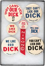 SEVEN NIXON SLOGAN BUTTONS INCLUDING "THEY CAN'T LICK OUR DICK".