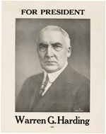 "FOR PRESIDENT WARREN G. HARDING" PORTRAIT POSTER.