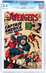 "AVENGERS" #4 MARCH 1964 CGC 5.5 FINE- (FIRST SILVER AGE CAPTAIN AMERICA).