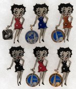 BETTY BOOP ENAMELED PIN LOT WITH WORLD'S FAIR/EXPOSITION CHARMS.