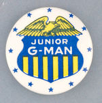 “JUNIOR G-MAN” GRAPHIC LATE 1930s BUTTON.