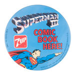 LARGE 4” LITHO PROMO 7UP AND “SUPERMAN III COMIC BOOK" PAIR.