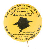 RARE FIRST SEEN “THE SHADOW” RADIO CLUB BUTTON FROM KANSAS.