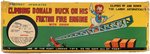 "CLIMBING DONALD DUCK ON HIS FRICTION FIRE ENGINE" BOXED LINE MAR FRICTION/BATTERY-OPERATED TOY.